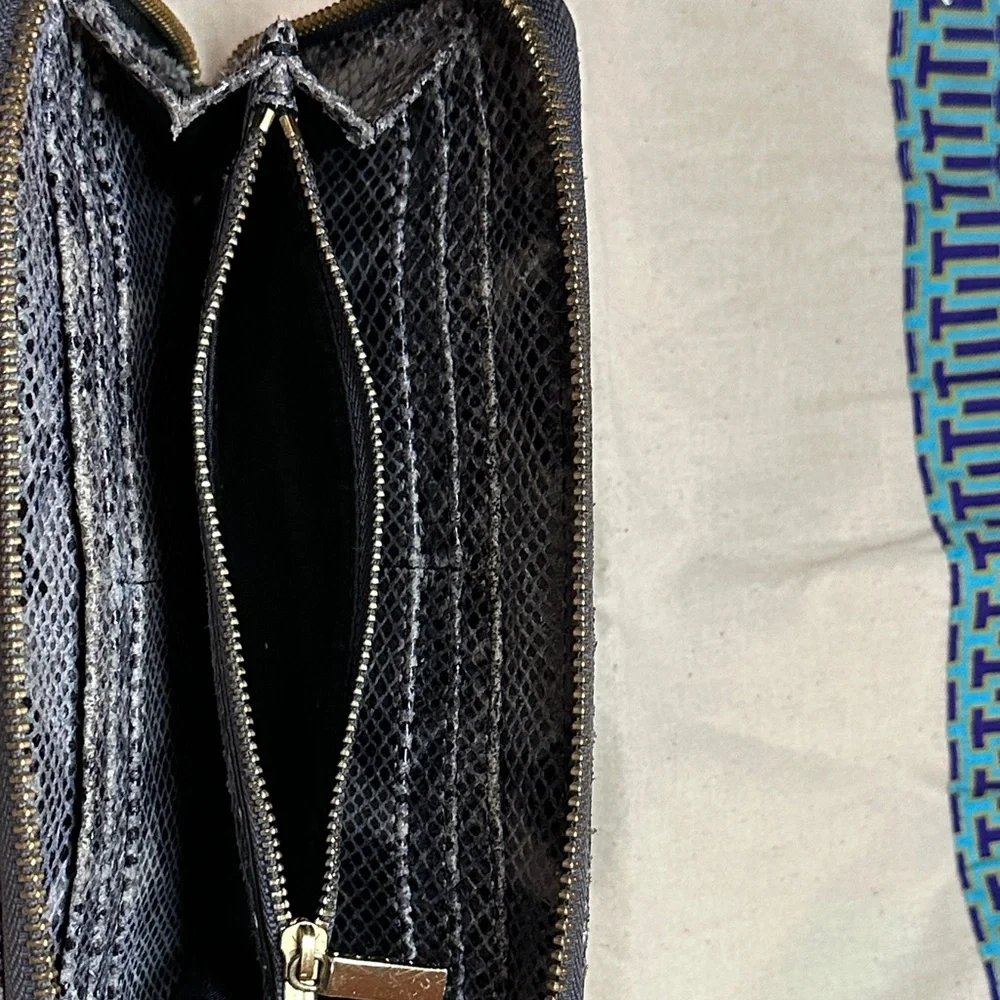 Tory Burch Charcoal Snake Print Wallet with New Tory Burch Dustbag